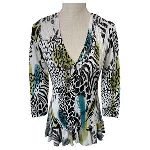 Alberto Makali Colorful Animal Print Cardigan Sweater